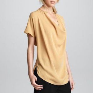 Vince Silk Cowl Neck Cap Sleeve Blouse Mustard Yellow Medium